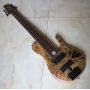 Custom 6 Strings Natural Ash Burl Spalted Maple Top Neck Through Body Electric Bass Guitar Black Imported Hardware​, Accept Bass OEM