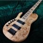Custom Burl Wood One Piece Neck Through Body 5 Strings Lefty Electric Bass Guitar