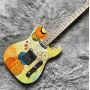 Custom FD Style TELE Electric Guitar Yellow Color Lotus Maple Fretboard Fixed Bridge
