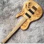 Custom 5 Strings Neck Through Body Burl Maple Top Electric Bass Guitar 