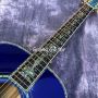 Custom Martin Style 40 Inch Blue Color Solid Spruce Top OM Type Acoustic Guitar Flamed Maple Body Abalone Ebony