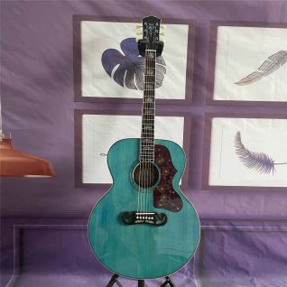 Custom 43 Inch Gibson Style Flamed Maple Back Side Solid Spruce Top SJ200 Acoustic Guitar Blue Color 