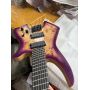 Custom 7 Strings Headless Electric Guitar with Fanned-fret Fingerboard, Ash Body with Burl Top Veneer, Active Pickups, Accept Guitar OEM